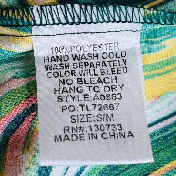 UMGEE U.S.A. Bat-Wing Shift Dress Size S/M Green & Yellow Marble Swirl Kaftan - Picture 9 of 10